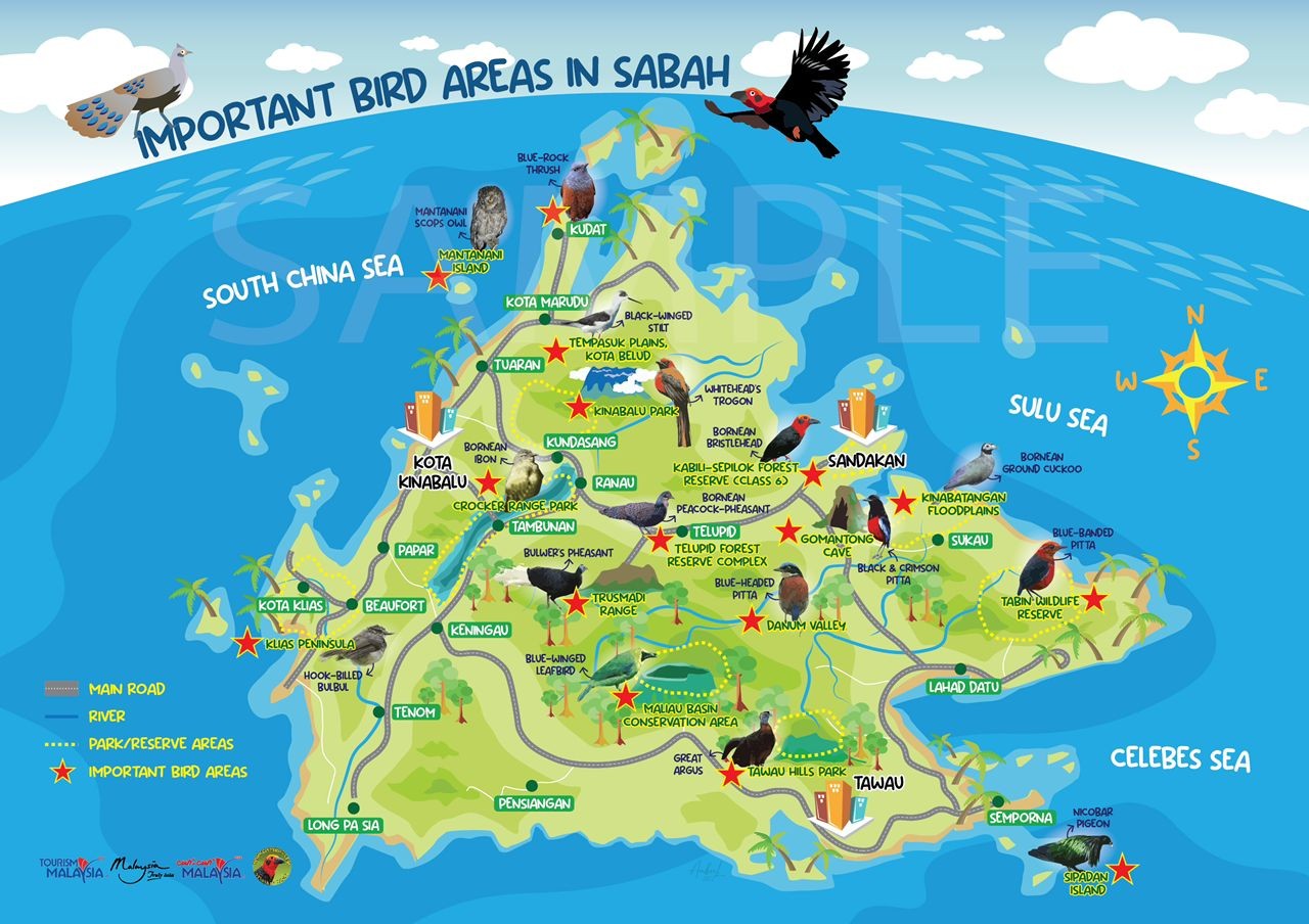 TOURISM MALAYSIA SABAH & SANDAKAN BORNEO BIRD CLUB LAUNCH SABAH BIRDING FUN MAP